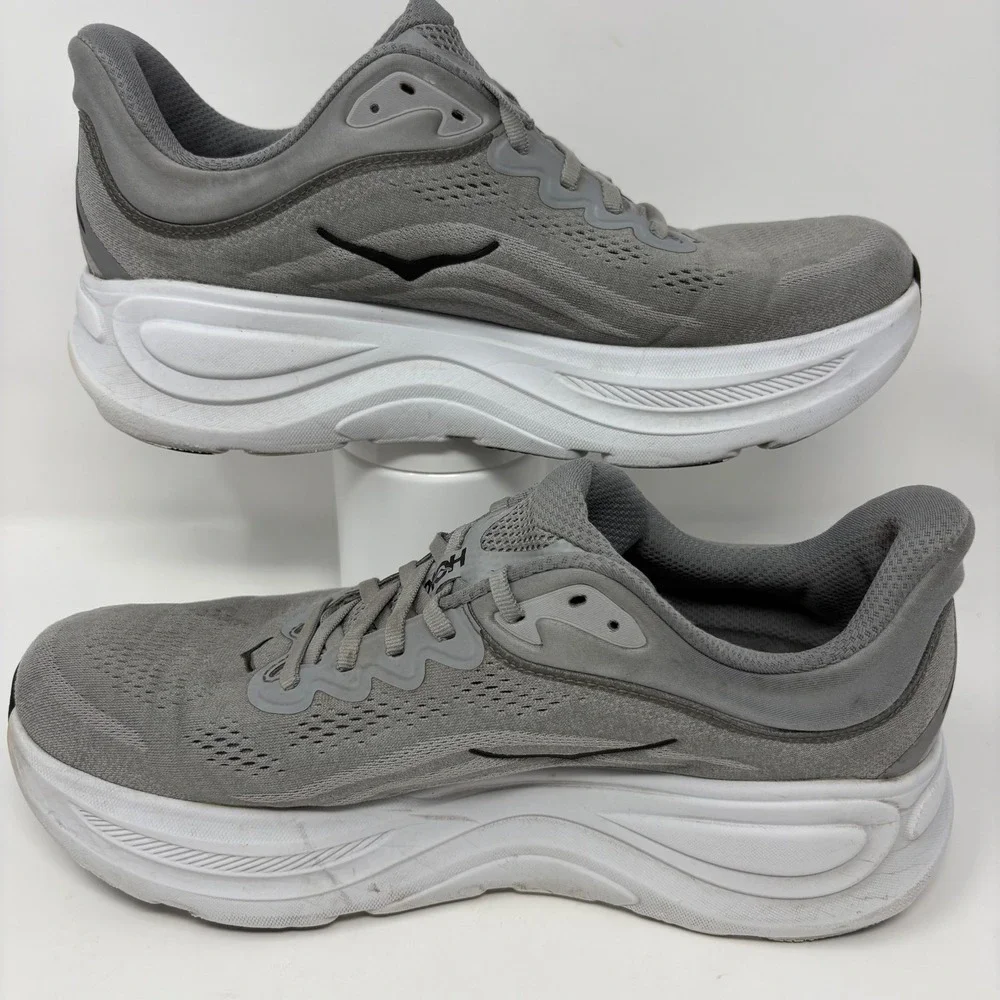 Hoka Bondi 9 Wide Mens Size 11.5 2E Wide Grey White Running Shoes (1162013 GCTC)
